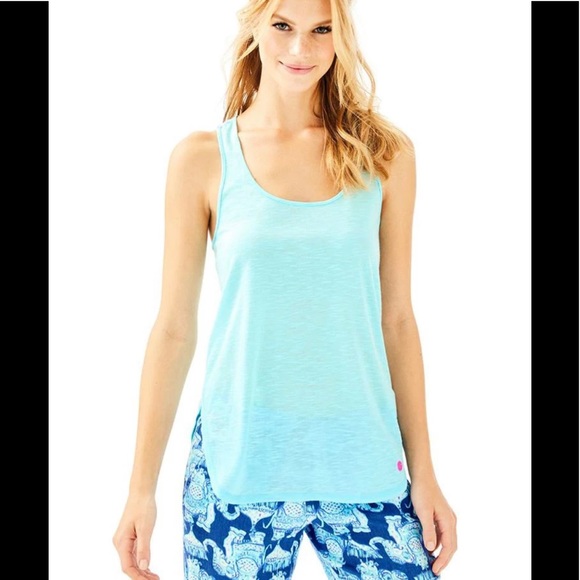 Lilly Pulitzer Luxletic KAI Tank Top Cross Strap Mint Green/Blue XS - Picture 2 of 11